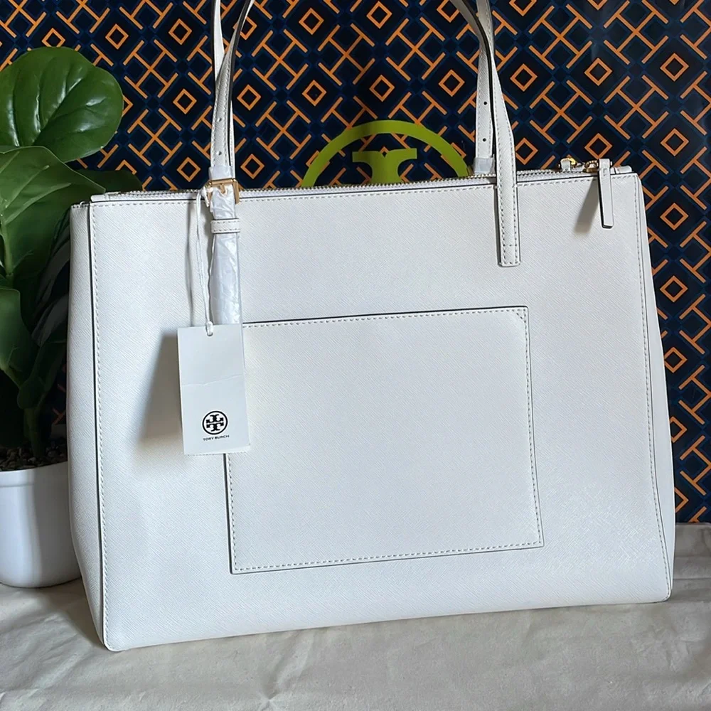 New , tory burch Emerson large double sip tote shoulder bag 134837 ivory - Picture 6 of 17